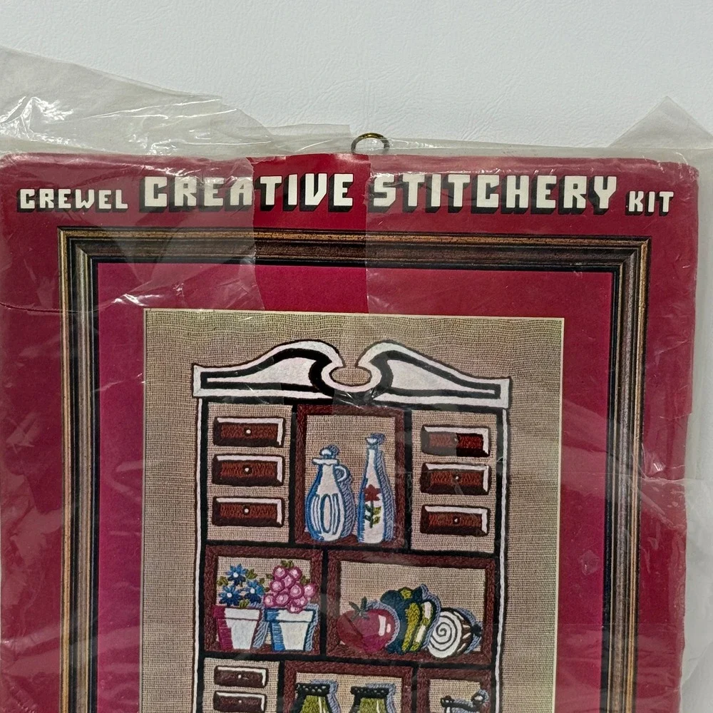 Crewel Embroidery 1975 Spice Chest 2123 Kit 13x16 Colonial‎ Country Farmhouse